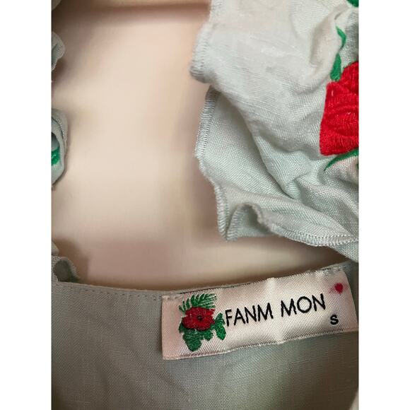 FANM MON Alanya Off Shoulder Maxi Dress Linen Size Small S Mint PRAIRIE FEMININE - Picture 7 of 7